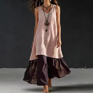 Vestido largo holgado sin mangas cuello V color solido mujer casual foto principal
