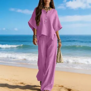 Conjunto casual de dos piezas para mujer camiseta irregular pantalón ancho playa verano