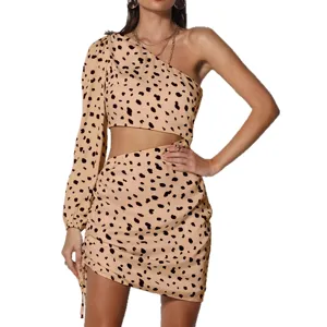 Sexy one-shoulder leopard print cutout bodycon mini dress for women party and club wear