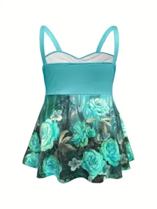 Damen floral bedrucktes camisole sommer kuehles plus size tanktop detailansicht