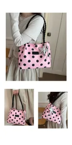 Borsa tote a pois rosa con cinturino intrecciato e ciondolo a stella, borsa casual alla moda.