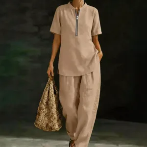 Conjunto de dos piezas casual para mujer blusa manga corta y pantalones largos principal