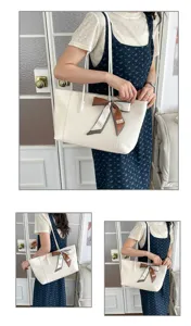 Grande borsa shopper bianca in pelle da donna borsa a spalla minimalista in tinta unita
