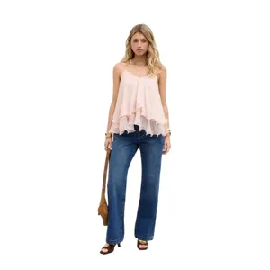Vrouwen roze gelaagde chiffon top chic casual elegant zomer spaghettibandjes tanktop