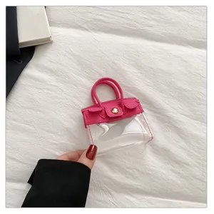 Mini bolso transparente de cuero PU rosa llavero de coche colgante lindo y elegante.