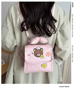 Leuke cartoon beer strik kinderen rugzak roze lederen meisjes casual tas school