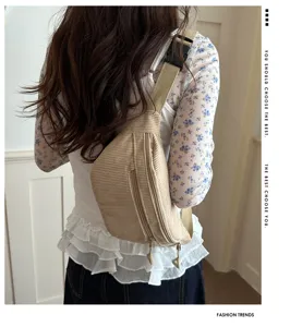 Corduroy chest bag for women casual crossbody shoulder bag stylish commuter daily travel bag