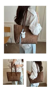 Grand sac cabas imprimé léopard pour femme, sac porté épaule élégant et décontracté.