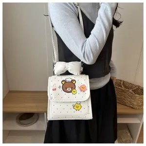 Leuke cartoon beer print kinderen rugzak met strik, stijlvolle casual schoudertas.