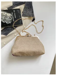 Vista dettagliata di una borsa a tracolla trendy ricamata con chiusura a catena.