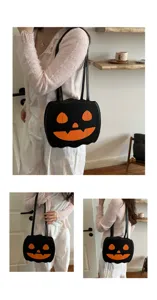 Halloween pumpkin shoulder bag featuring creative black and orange color block design.