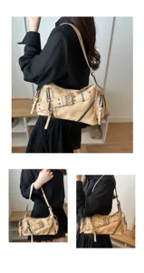 Vintage Y2K motorcycle shoulder bag with multi buckles and zippers, stylish PU leather.