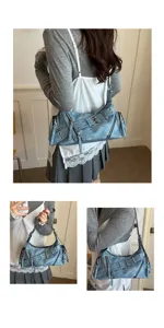 Vintage motorcycle shoulder bag retro Y2K PU leather handbag cool style daily tote