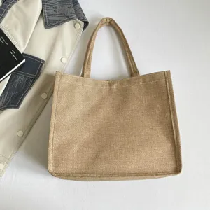 Minimalistische Jute Leinwand Tote Bag für Damen, große Freizeit Handtasche Alltag.