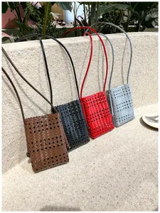 Woven mini crossbody phone bag, casual cute small shoulder bag detail showing colors.