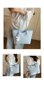 Korean fashion star print tote bag large capacity casual shoulder bag with plush pendant