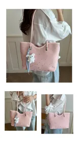 Pink star print tote bag large capacity shoulder bag casual commuting stylish ladies handbag