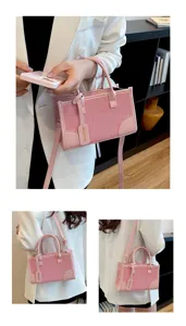 Bolso de mano rosa de lona y piel sintética elegante bolso cruzado de moda para mujer.