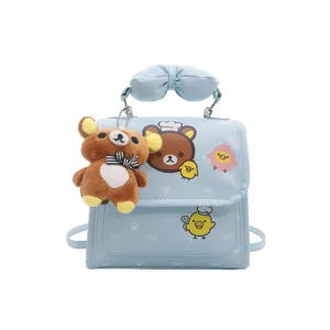Kinderen schattige cartoon beren print rugzak stijlvolle blauwe schoudertas met pluche hanger