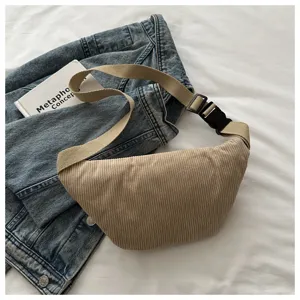 Autumn corduroy chest bag, Japanese casual versatile crossbody shoulder bag for women commute.