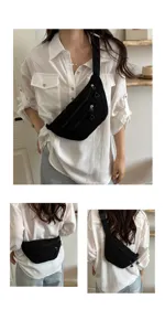 Women black corduroy chest bag casual crossbody shoulder bag stylish daily commuting fashion