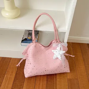 Rosa Umhängetasche mit großem Fassungsvermögen für Damen, stilvolle Sterntasche mit Schleife.