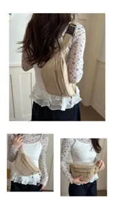 Casual corduroy chest bag for women, Japanese style versatile crossbody bag for daily commute.