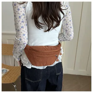 Autumn corduroy crossbody bag detail, versatile casual chest bag for women daily commute.