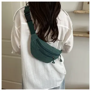 Casual corduroy sling bag for women, dark green chest bag, versatile daily commuter cross