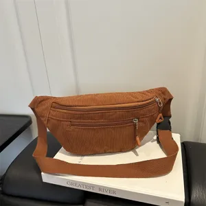 Women Casual Corduroy Chest Bag Japanese Versatile Crossbody Bag Solid Color Commuter Shoulder Bag With Adjustable Strap