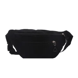 Black corduroy chest bag for women, casual crossbody sling bag, versatile commute waist bag.