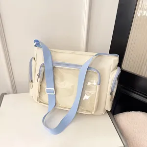 Clear transparent ita messenger bag large capacity student school book crossbody shoulder bag