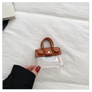 Mini bolso transparente de cuero PU llavero bonito colgante de bolso de moda.