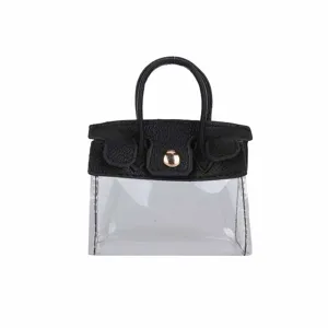 Mini bolso transparente de PVC con ribete negro estilo diseñador llavero colgante chulo