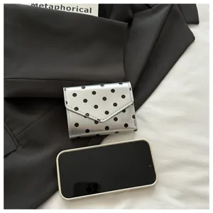 Silver polka dot trifold wallet envelope wallet cute compact card holder for women daily use