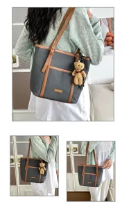 Bolso tote de gran capacidad para mujer, bolso de hombro vintage casual con bonito colgante de oso.