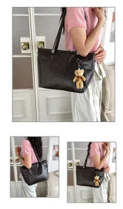 Borsa a spalla marrone scuro da donna, grande shopper casual per il lavoro e tempo libero.