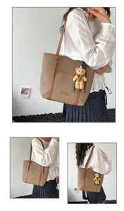 Bolso tote de lona de gran capacidad para mujer, bolso de hombro vintage casual con oso lindo.