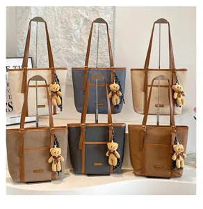 Bolso de hombro de gran capacidad estilo coreano para mujer bolso retro informal con osito