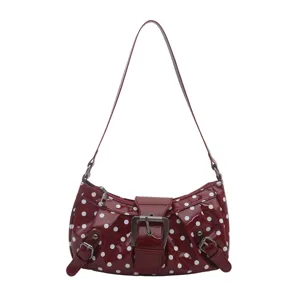 Rode polkadot retro klinknagel schoudertas met gesp voor stijlvolle dagelijkse commuting chic
