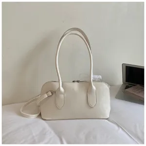 Vintage minimalisten witte schoudertas, elegante forensentas handtas met handvat en gesp.