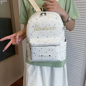 White star sequin backpack for women, stylish large capacity casual school bookbag travel daypack