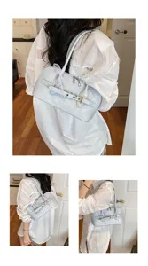 Vintage zilveren schoudertas voor vrouwen Y2K trendy okseltas met schattige kanten strik.