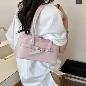 Stijlvolle roze schoudertas voor dames, retro forens handtas met mooie riemgesp en kant.
