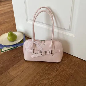 Vintage Forenzen PU Leer Schoudertas Voor Vrouwen Grote Capaciteit Handtas Riemgesp Kanten Strik Mode Tas