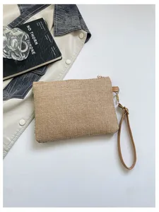 Borsa a mano chic in paglia da donna, elegante borsetta con polsino per ogni occasione.