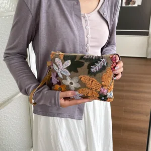 Borsa a mano da donna in stile cinese ricamata, elegante borsetta con paillettes floreali.