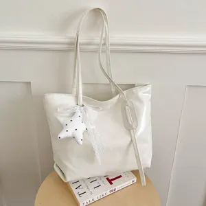 Sac cabas femme blanc minimaliste grande capacité élégant sac épaule vintage en PU.