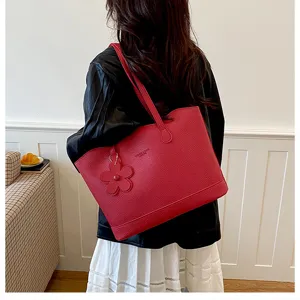 Grande borsa a tracolla tinta unita da donna, elegante borsa a mano minimalista capiente.