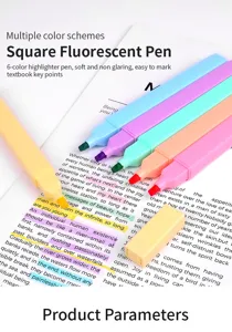 Set de surligneurs carrés pastel, 6 couleurs douces stylos marqueurs esthétiques pour notes.